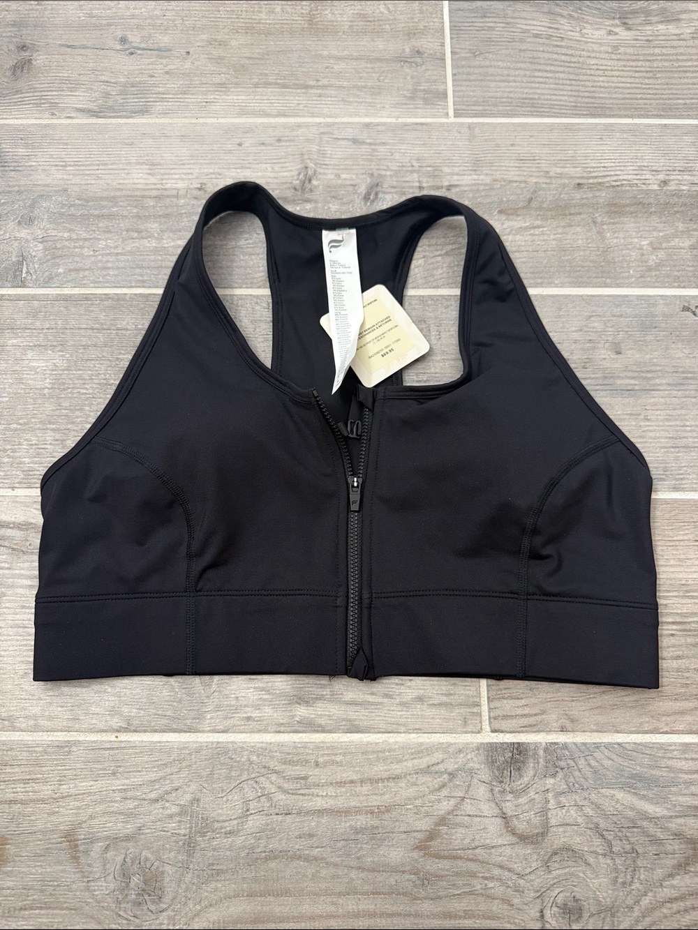 Fabletics Black Front-Zip Racerback Sports Bra